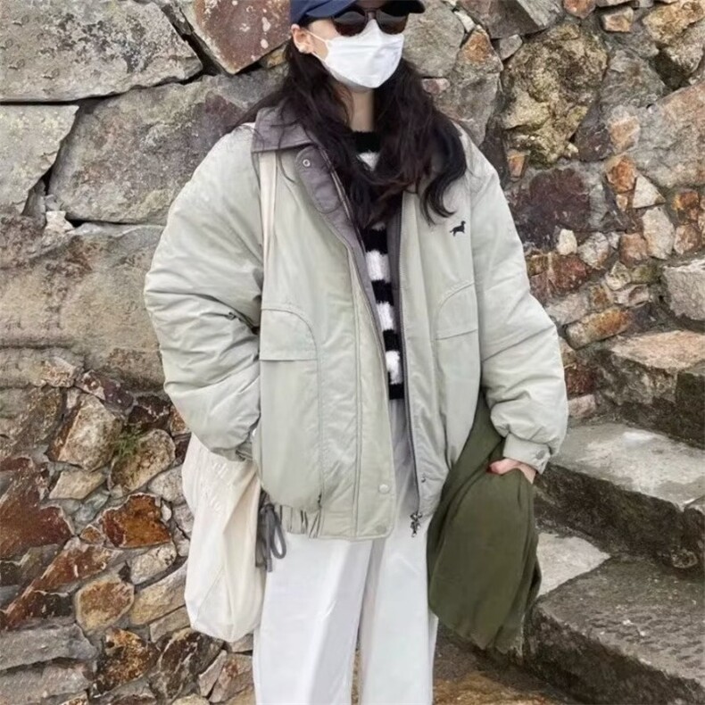 抹茶绿美式复古翻领夹克棉服女冬季外套2025新款韩系宽松加厚棉衣,男装夹克,星座506A