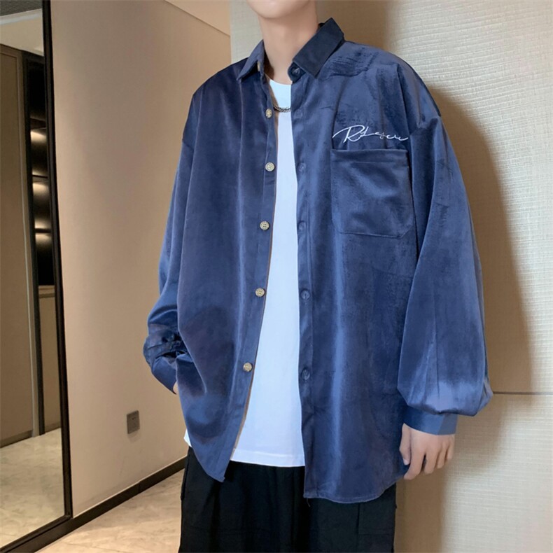 衬衫男港风潮流灯芯绒帅气2023秋冬新款ins宽松百搭外套W3603-P36图片