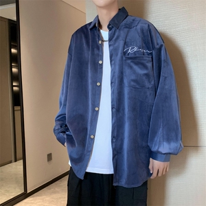 衬衫男港风潮流灯芯绒帅气2023秋冬新款ins宽松百搭外套W3603-P36图片
