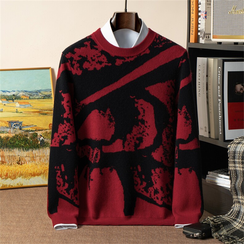 2025年秋季新款百搭四平虚提撞色圆领套衫，男装羊绒套衫，星纬羊绒