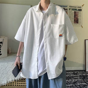 日系华夫格衬衫男宽松百搭短袖衬衣潮流休闲帅气外套CS825-P33图片