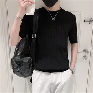 男春季潮韩版宽松百搭情侣冰丝短袖针织衫S246P35