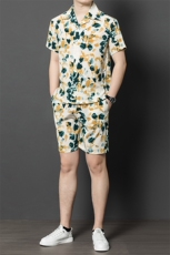 夏款短袖短裤薄款绸缎两件套男休闲高端潮套装，男装休闲套装，钱塘6003B