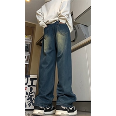 dirtyfit裤子水洗蓝阔腿直筒牛仔裤垂感高级感XZ310A-4-NZ10，男装牛仔裤，星座310A-4