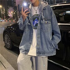 牛仔外套男秋季韩版宽松港风潮牌ins痞帅连帽休闲夹克WT8863-P70图片