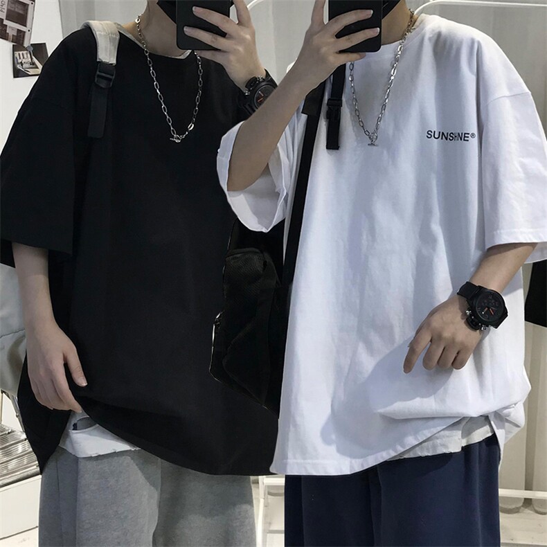 T06常年款男士休闲字母印花T恤衫外套圆领半袖五分袖TEE男女中性图片