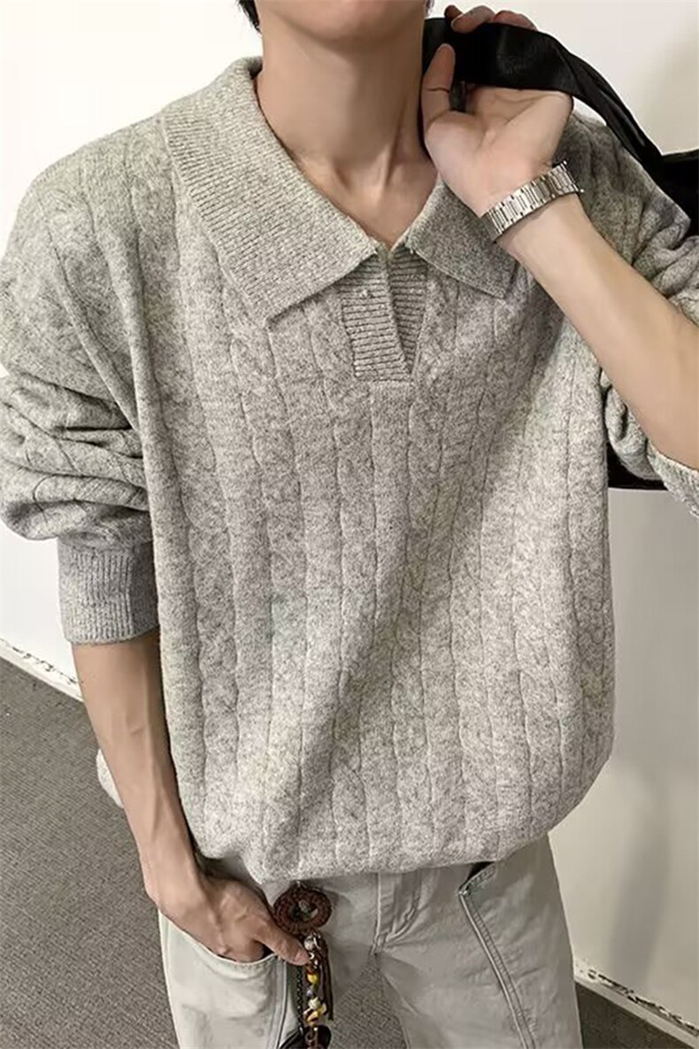 现货秋冬老钱风提花翻领套头毛衣男女宽松针织衫外套-A2321TP58,男装针织衫/毛衣,电商B241