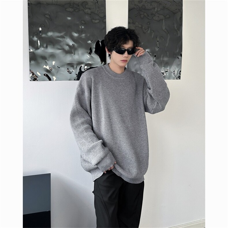 现货M869-P50灰色圆领毛衣男冬季套头打底针织衫外套保暖毛线衣,男装T恤,电商D310B