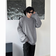 现货M869-P50灰色圆领毛衣男冬季套头打底针织衫外套保暖毛线衣，男装T恤，电商D310B