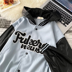 美式复古字母PU刺绣棒球服男女嘻哈宽松撞色情侣夹克EE005-P45，男装夹克，星座911-3