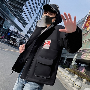 秋季外套男韩版潮流宽松帅气连帽青少年上衣夹克男J图片