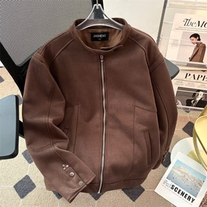 简约纯色重磅ins飞行员夹克男秋冬美式高街工装外套W6815-P73图片