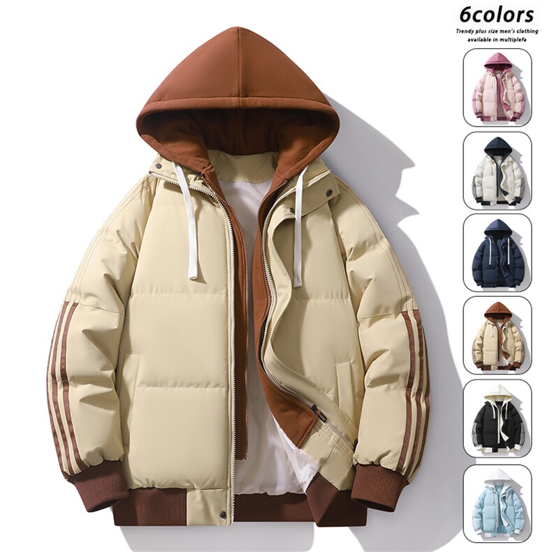 美式高街棉衣外套男加绒加厚条纹连帽宽松面包棉服MY0777-P82图片