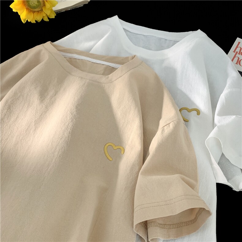 夏季风亚麻刺绣短袖T恤男女宽松薄款透气圆领棉麻半袖T18-P20，男装T恤，星座222-7