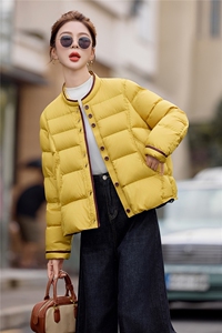 黄色时尚立领短款羽绒服女2025冬季新款宽松百搭超好看白鸭绒外套图片