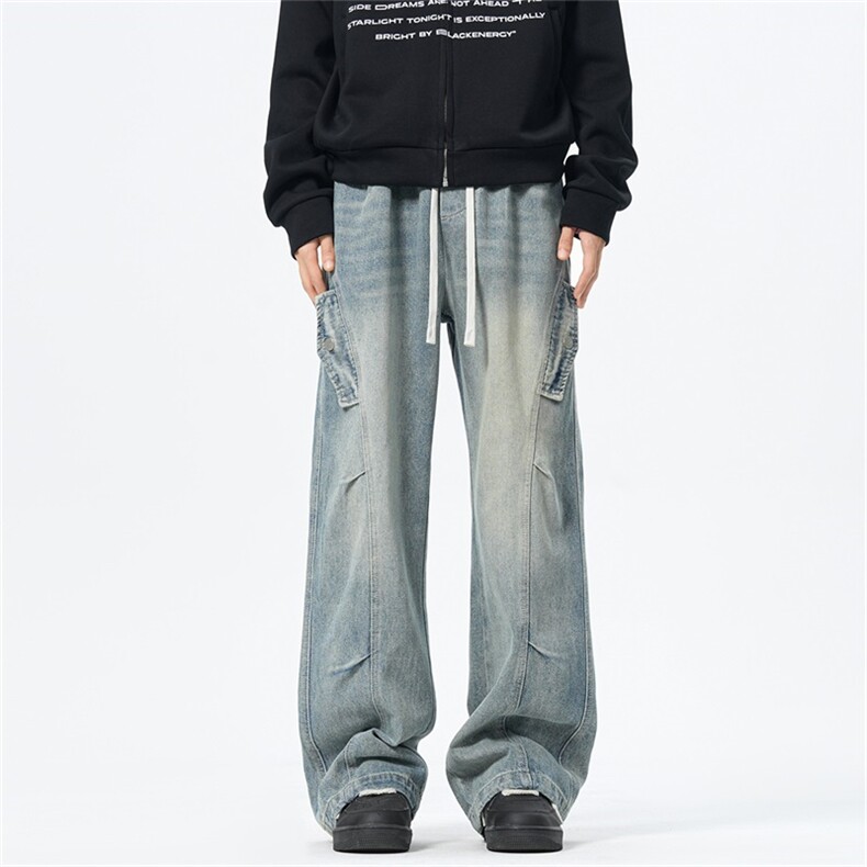 主推【S-4XL】现货！牛仔裤男水洗直筒工装裤 A080-8208-P65控88图片