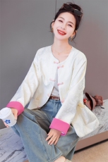 新中式国风西装外套女2024新款春款撞色小个子高级感唐装提花短款，女装短外套，冬木谷雨
