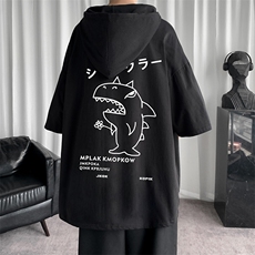 LD54092-P45连帽短袖t恤男大码胖子带帽五分袖中袖，男装T恤，电商A040