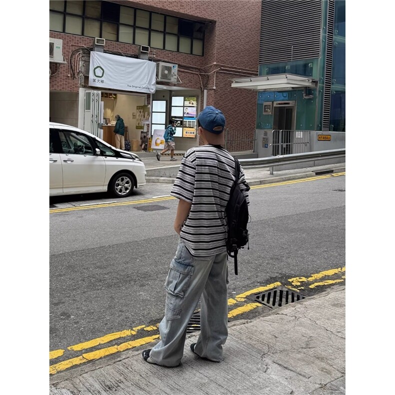 美式复古水洗多口袋工装牛仔裤男女宽松垂感阔腿百搭长裤潮,男装牛仔裤,星座506A