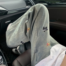 小狗刺绣牛仔裤男春秋季美式高街趣味水洗做旧阔腿高腰显瘦拖地裤，男装牛仔裤，星座1116A（原606A-3）