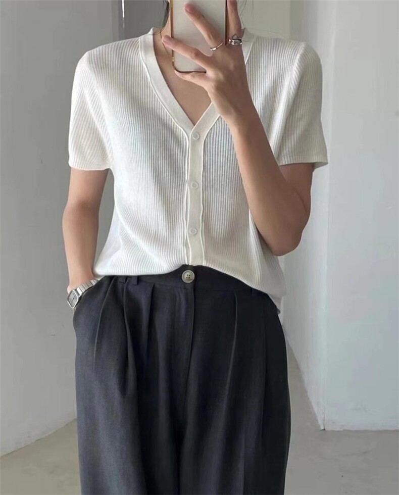 V领短袖针织衫，其它，DAP