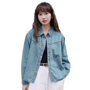 现货可推2024秋装新款气质水洗牛仔铆钉宽松休闲衬衫开衫女图片