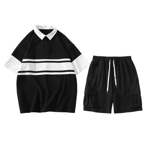 夏装新款潮简约时尚Polo衫宽松运动短袖套装男女 6627-P65控价88图片