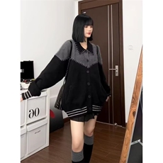 GM255-P63高级感开衫毛衣女秋季新款小众宽松百搭拼接翻领，男装针织衫/毛衣，电商B323A