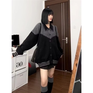 GM255-P63 高级感开衫毛衣女秋季新款小众宽松百搭拼接翻领图片