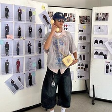 百搭新款美式复古小众简约假两件破洞针织短袖T恤做旧印花男夏季，男装T恤，星座506A