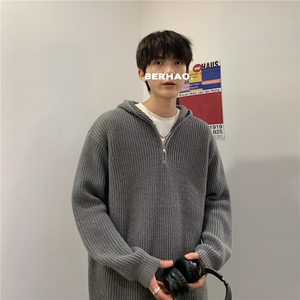 半拉链连帽毛衣男冬季韩版慵懒风加厚宽松针织衫外套MY03115-P58图片