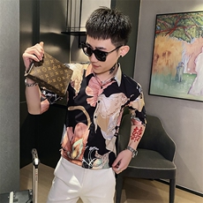 312A-105-P55新款社会小伙中袖衬衫韩版潮流男士五分袖衬衣A，男装T恤，星座312A-5