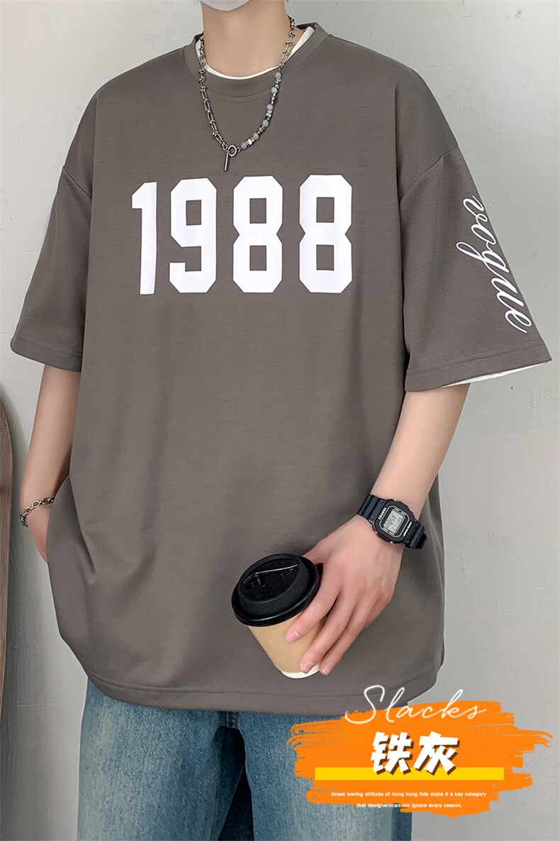 冰氧仿短袖港风白墙夏季休闲百搭刺绣纯色男上衣TC3147-P22控48,男装T恤,星座717