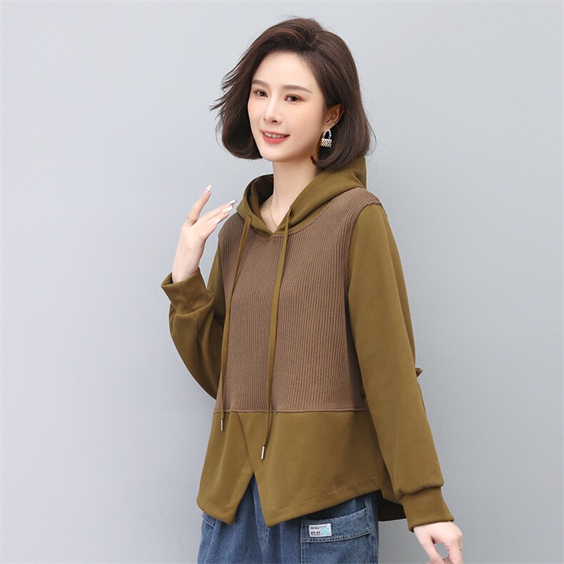 2023春夏设计款拼接连帽舒适简约潮流抽绳上衣,女装衬衫,叶笙衣