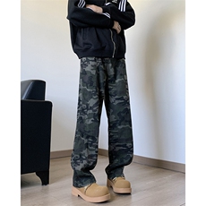 2025秋款重磅迷彩牛仔裤复古宽松直筒男士牛仔裤XZ212-QNK706-P45，男装牛仔裤，星座212-1