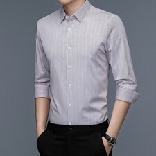 长袖衬衫男春秋季薄款中年男士休闲衬衣2023新款无痕免烫上衣，男装衬衫，电商B212（原钱塘6029）