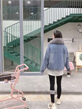 爆版牛仔狐狸毛领外套重工款，其它，金地雪