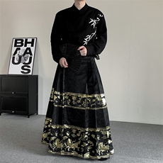新中式织金马面裙男女2024新款黑色新中式轻风通勤明制，男装民族服装，星座909