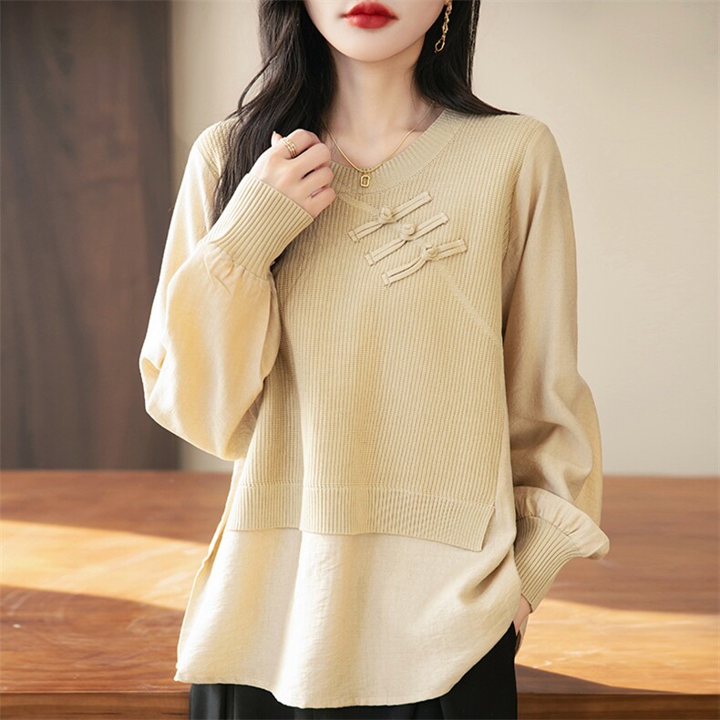 2025年秋季新款百搭女士长袖地都圆领针织衫，女装针织衫/毛衣，丹芙娇羊绒
