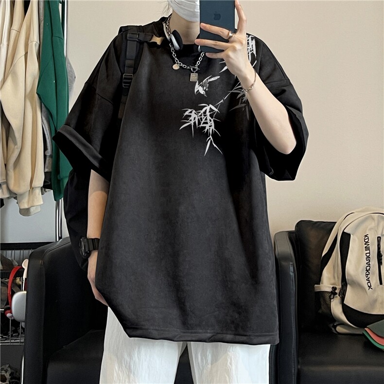 得物抖音直播高品质麂皮绒风印花宽松短袖djp298-特批23控39,男装T恤,星座605(原A050)