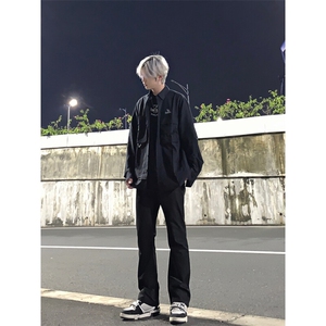 高街vibe纯色牛仔裤男款夏季修身直筒弹力微喇叭裤图片