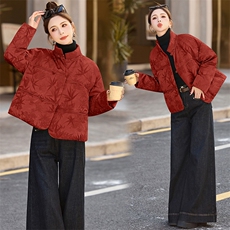 新中式国风提花短款羽绒服女2025冬季新款独特气质盘扣白鸭绒外套，女装羽绒服，橙子家