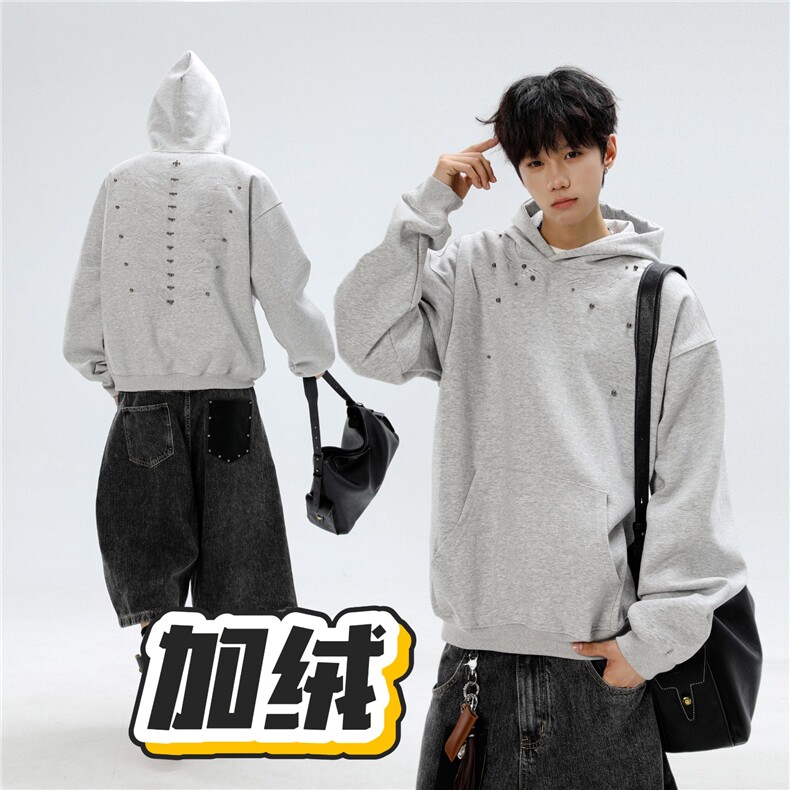 美式重磅Cleanfit复古加绒加厚刺绣连帽卫衣男女宽松休闲上衣帽衫，男装卫衣，星座310B-2