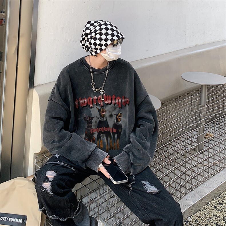 22新款秋复古美式水洗做旧宽松连帽男女中性卫衣301B-JB7890-P58,男装卫衣,星座301B
