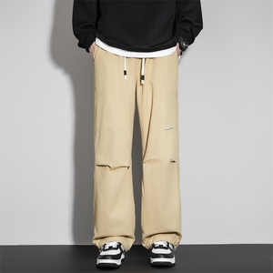 秋冬男休闲工装裤纯棉拼接抽绳束脚长裤加大码M-5XL H646 P40图片