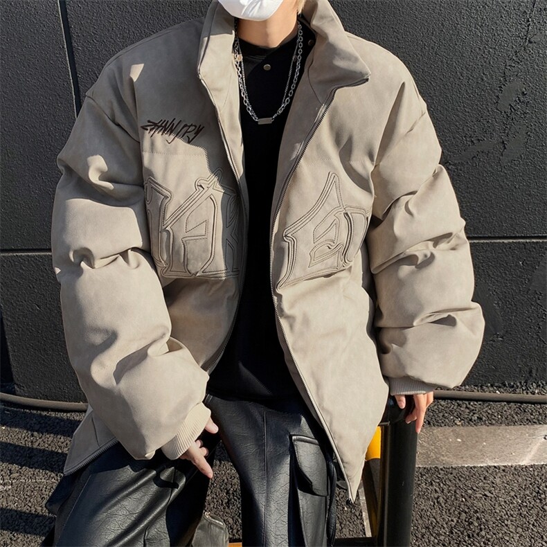 潮牌设计感做旧棉服男立领潮流街头时尚压褶棉衣外套,男装棉衣,星座410-6（原星座1304-1）