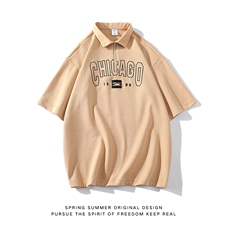 新款优品男士短袖刺绣半开拉链印花T恤宽松上衣POLO衫ZD3315-P52，男装T恤，星座717