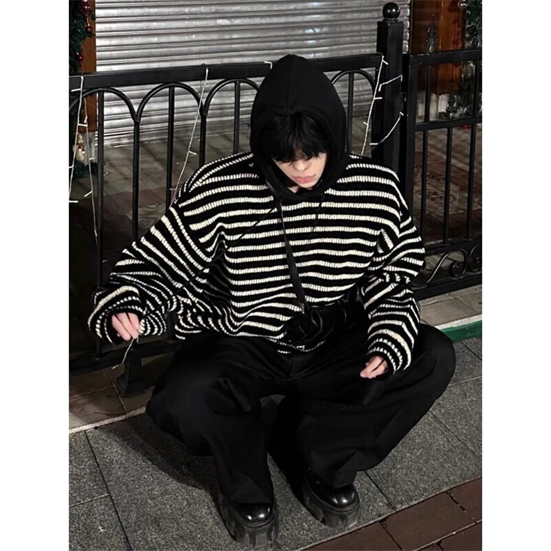 纹连帽毛衣美式复古潮牌休闲宽松针织衫外套MY13特P53,男装针织衫/毛衣,星座908-1