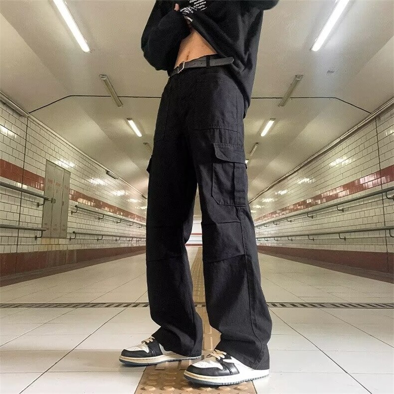 黑色春夏季复古潮牌宽松工装裤直筒裤子小众设计高级感休闲长裤图片