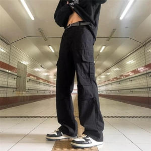 黑色春夏季复古潮牌宽松工装裤直筒裤子小众设计高级感休闲长裤图片